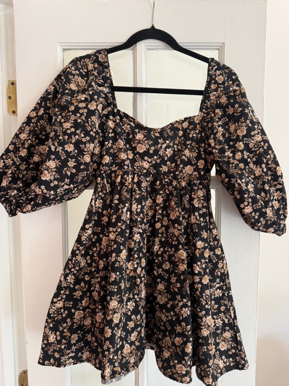 Altar'd State Black Mini Dress with Tan Floral Print